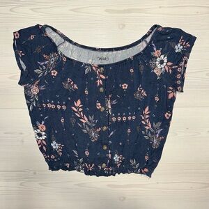 Mudd Blue Pink Cap Sleeve Crop Blouse